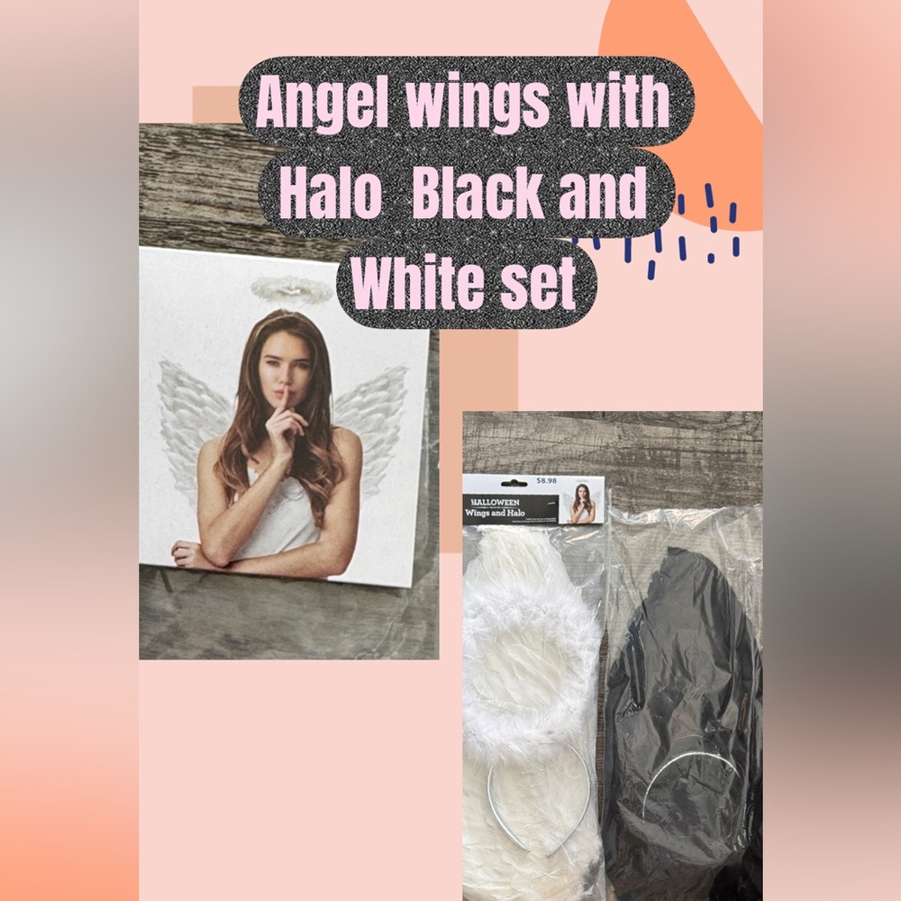 Angel Wings Black and White with Halo